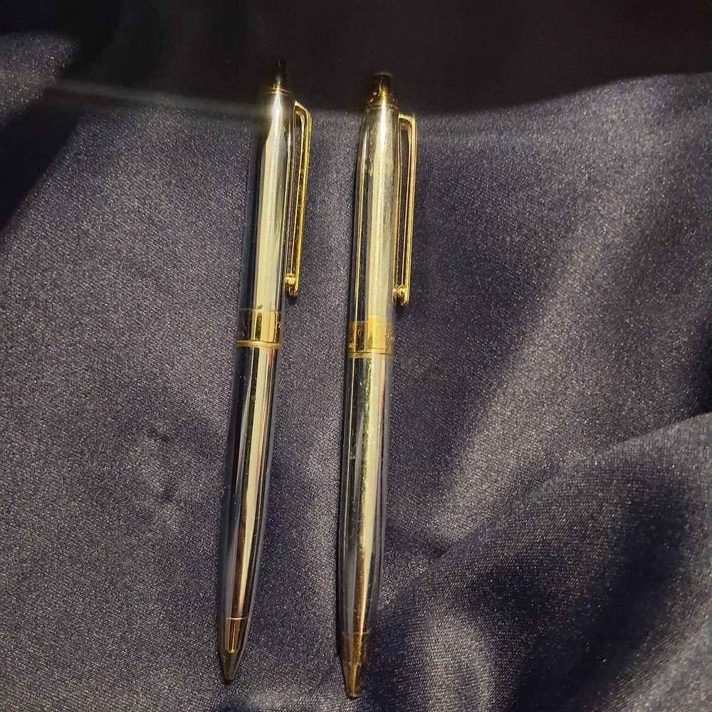 Vintage Pierre Cardin Silver & 18k Gold Plated Ballpoint Pen and Pencil Set